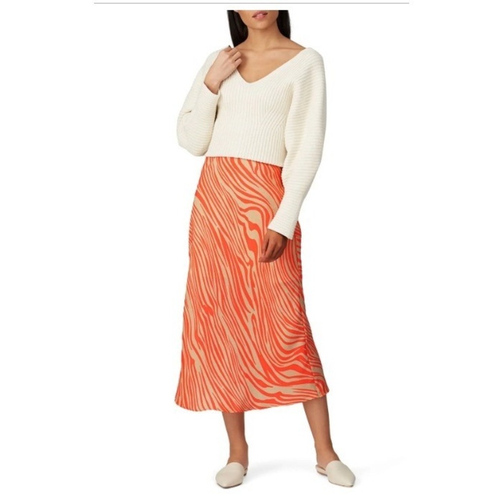 The Fifth Label Zebra Print Midi Skirt Women Sz 8 Coral Beige Summer Edgy Flowy
